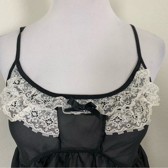 Passion Forever Black Nighty Size Medium French Maid Inspired Bows Coquette - Picture 9 of 17